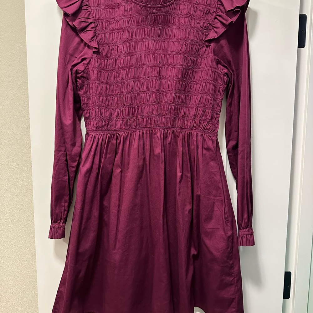 GAP Ruffled Smocked A-line Dress with Long Cuffed Sleeves